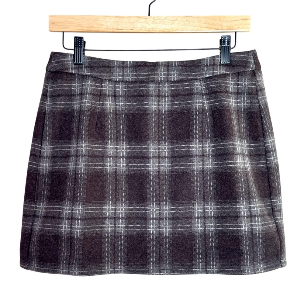 Plaid Mini Skirt w/ Built in Shorts Medium Commense Skort Brown - Picture 3 of 9